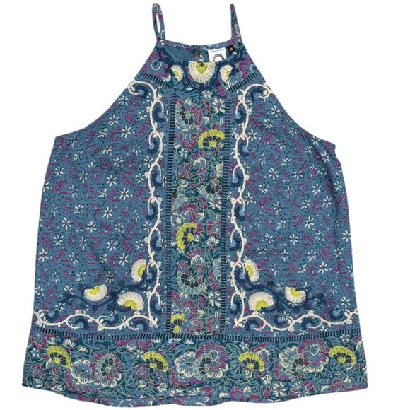 Anthropologie Akemi + Kin Blue Embroidered Halter Top - Picture 4 of 7